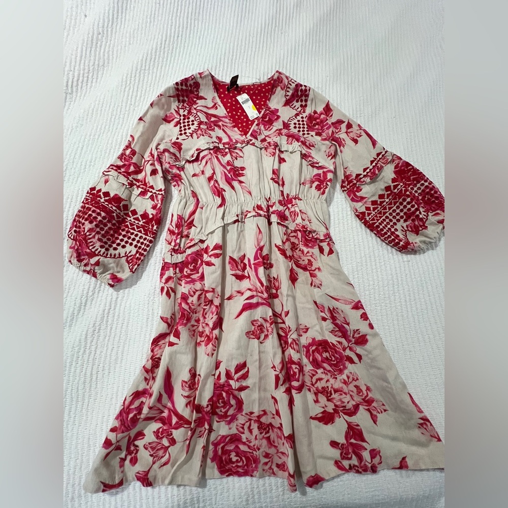 Vineet Bahl Anthropologie Floral Pink and Cream Dress Size S NWT